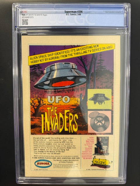 Superman #206, CGC 9.8, OFF-WHITE to WHITE PAGES, DC Comics May 1968